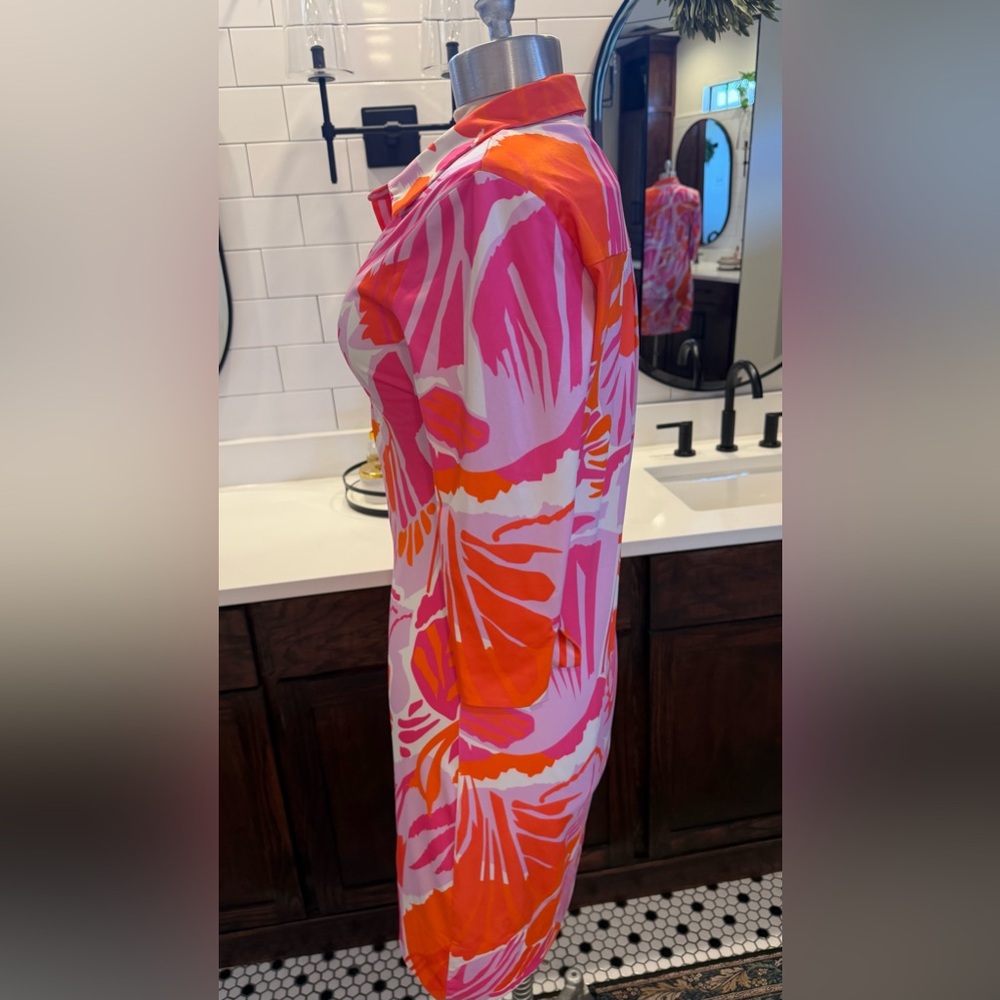 Gretchen Scott Everywhere Dress in Pink Frond Frenzy Floral Tropical Dress Sz M - Picture 9 of 16